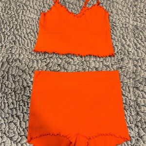 Aerie Neon Orange Ribbed Set